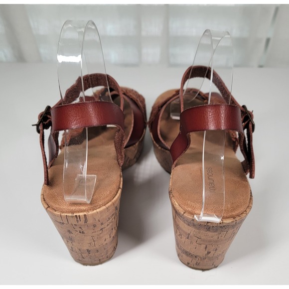 Maurices Brooklyn Brown Cork Wedge Heels Sandals Braided Faux Leather 10 M Shoes - Picture 10 of 14